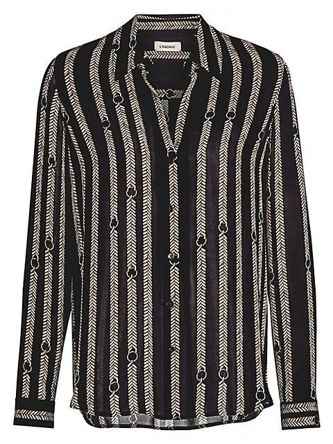 Streamlined silk blouse with a refined chain print throughout.; Point collar; Long sleeves; Button f