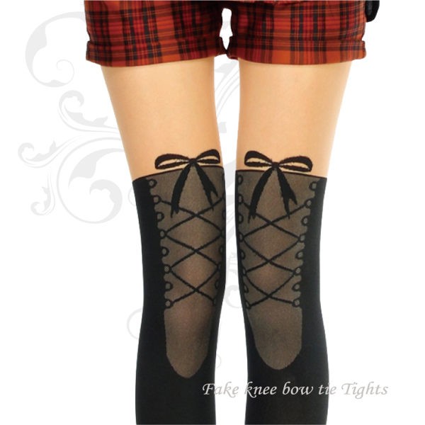 KAGAWA 假膝上蝴蝶結綁帶褲襪 NO801-109