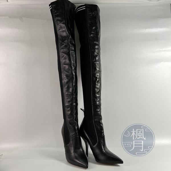 BRAND楓月 FENDI 黑鬆緊過膝高筒細跟鞋 #40 精品鞋 長靴 及膝鞋 高跟鞋 女鞋 穿搭 搭配