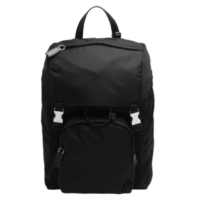 PRADA TESSUTO MONTAGN經典立體三角LOGO尼龍多口袋後背包(黑)