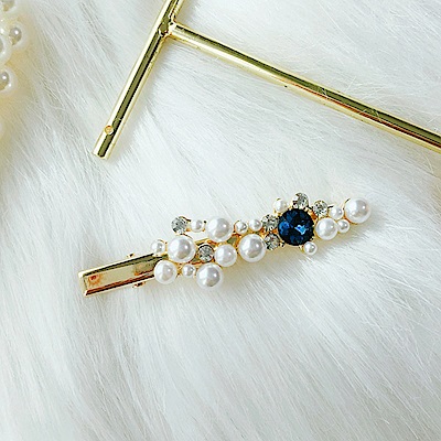 梨花HANA 韓國珍品藍寶石全珍珠髮夾妝飾