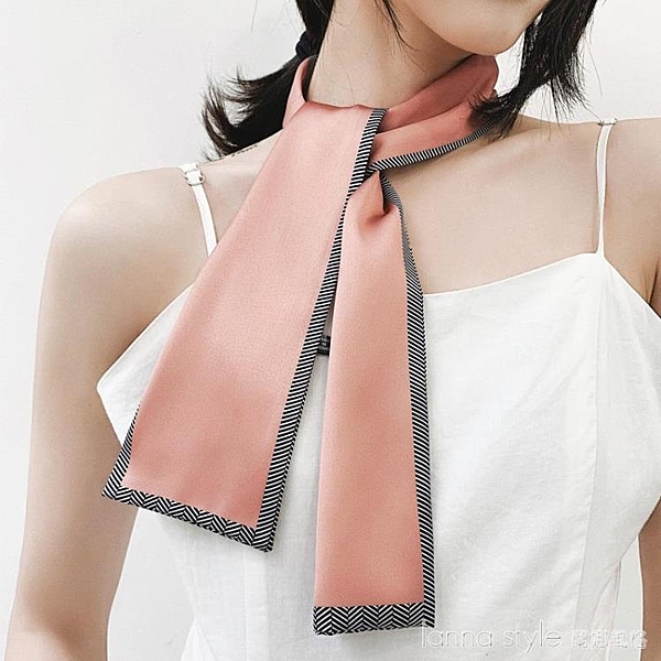 春秋印花長條小絲巾領巾仿真絲絲帶圍巾2019新款春季韓國百搭女薄