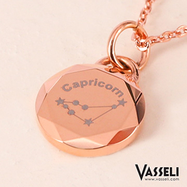 VASSELI法希黎-摩羯座-鋼飾項鍊(玫瑰金) 星座項鍊 摩羯座項鍊 開運 飾品