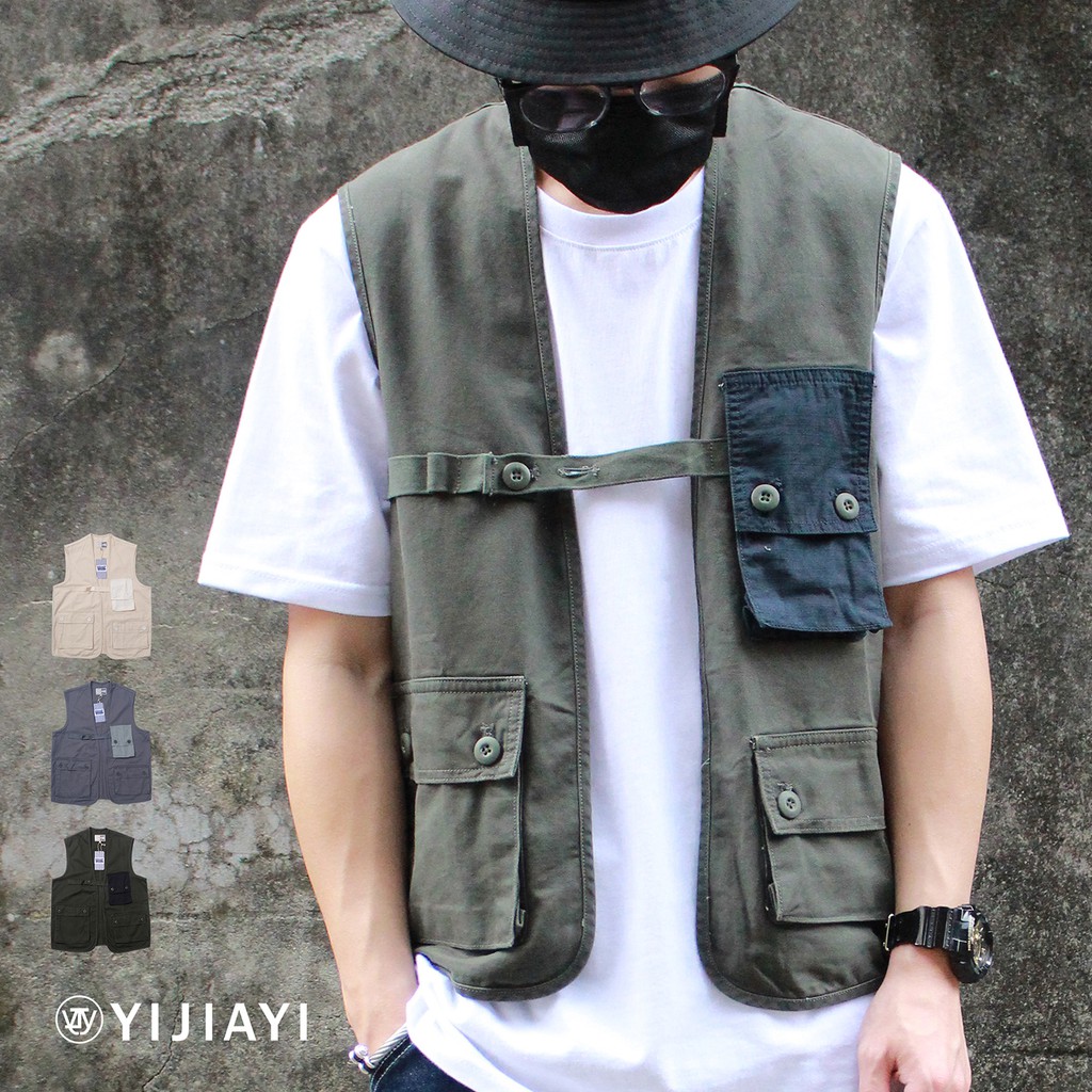 【現貨】【YIJIAYI】 OUTDOOR 戶外攝影馬甲 工裝口袋 潮流 日系 男裝 休閒 背心 外套 (0755)
