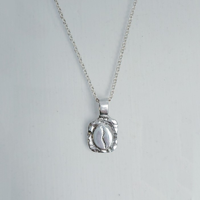 【GUDEA古蝶】咖啡系- 咖啡豆復古純銀小掛牌項鍊 -鎖骨鍊 咖啡美食手作飾品