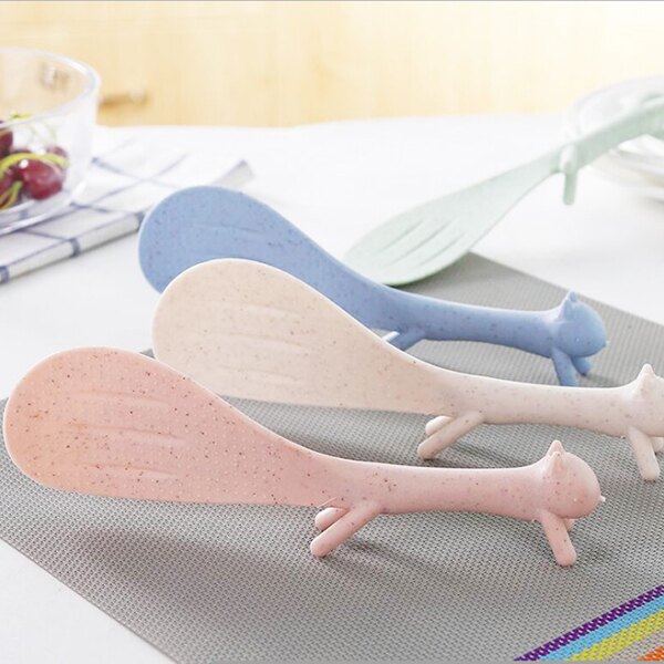 廚房用品 北歐風小麥桔梗松鼠可立式飯匙 飯勺 創意造型 餐具 電鍋 料理 環保 不黏飯 攪拌匙【KFS120】收納女王