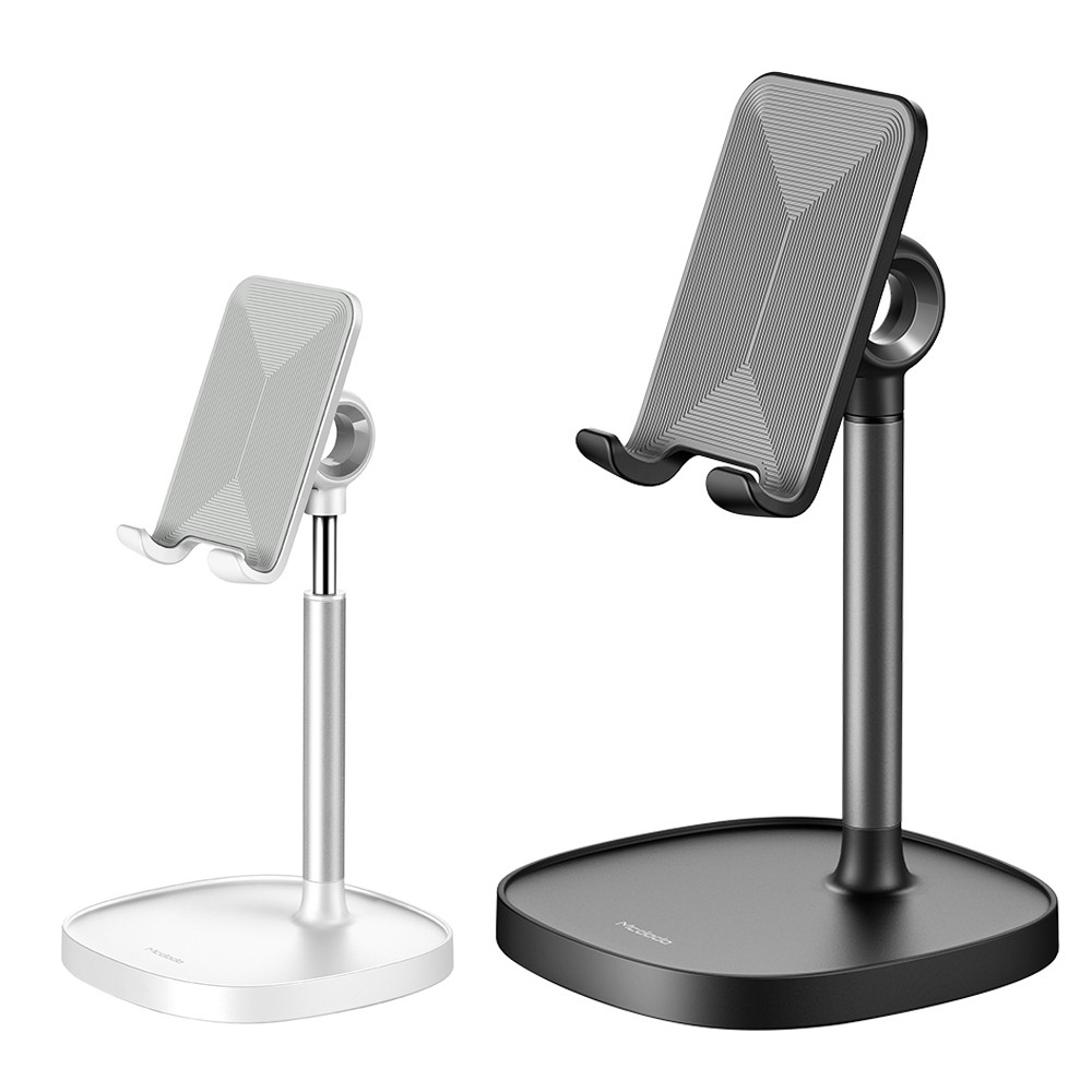 Mcdodo 麥多多●系列：先鋒系列-手機平板支架●材質：合金桿+PC+矽膠軟墊●產地：中國●顏色：黑色、白色●功能：伸縮、旋轉●桿子拉伸：長3.6cm●淨重：238g●適用：11吋以下手機平板│ 掌