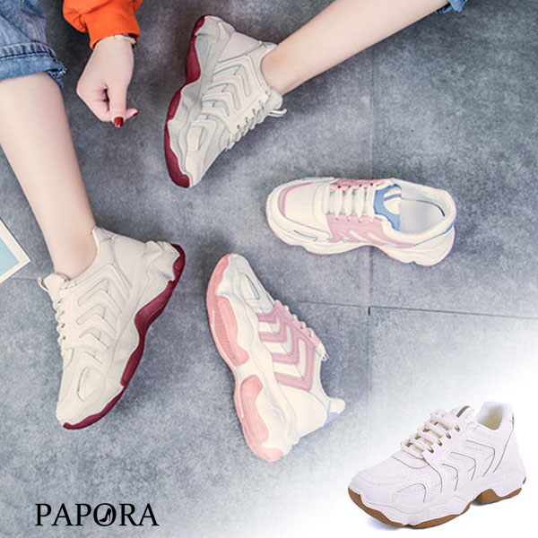 PAPORA厚底學院風休閒老爹鞋K602白/米/粉(偏小2碼)*小腳福星