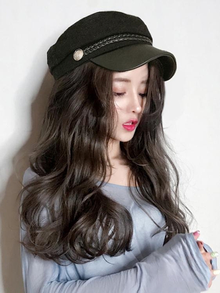 假髮帽子女韓版潮秋冬海軍帽長髮英倫時尚百搭網紅遮陽防曬太陽帽