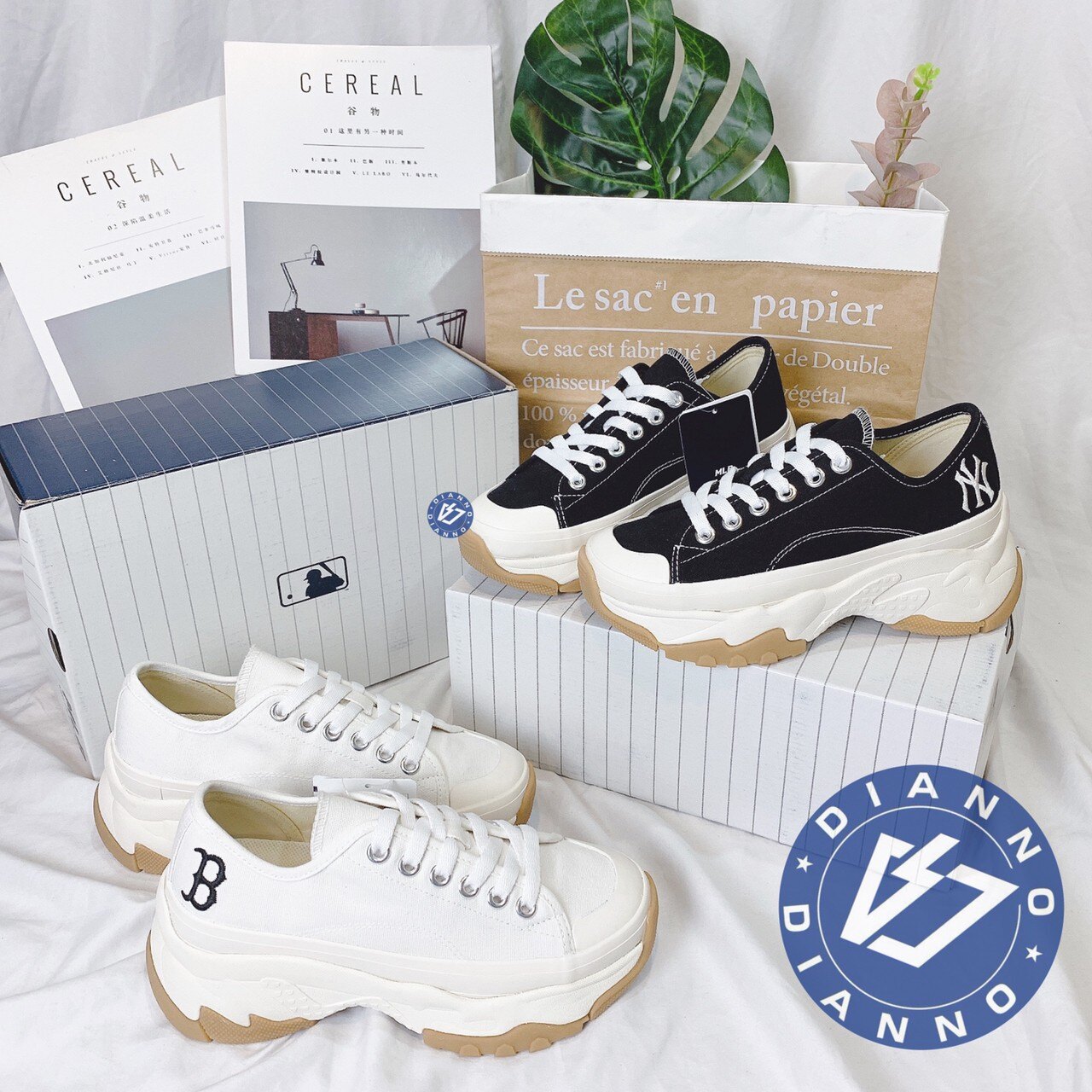 帝安諾-實體店面 MLB 洋基 NY 低筒 厚底 增高 老爹鞋 泫雅同款 代言 新款 韓國熱賣款 黑色 白色