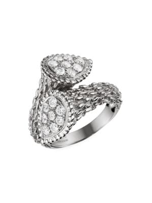 From the Serpent Bohème Diamants Collection. Intricate 18K white gold ring has been textured and pol