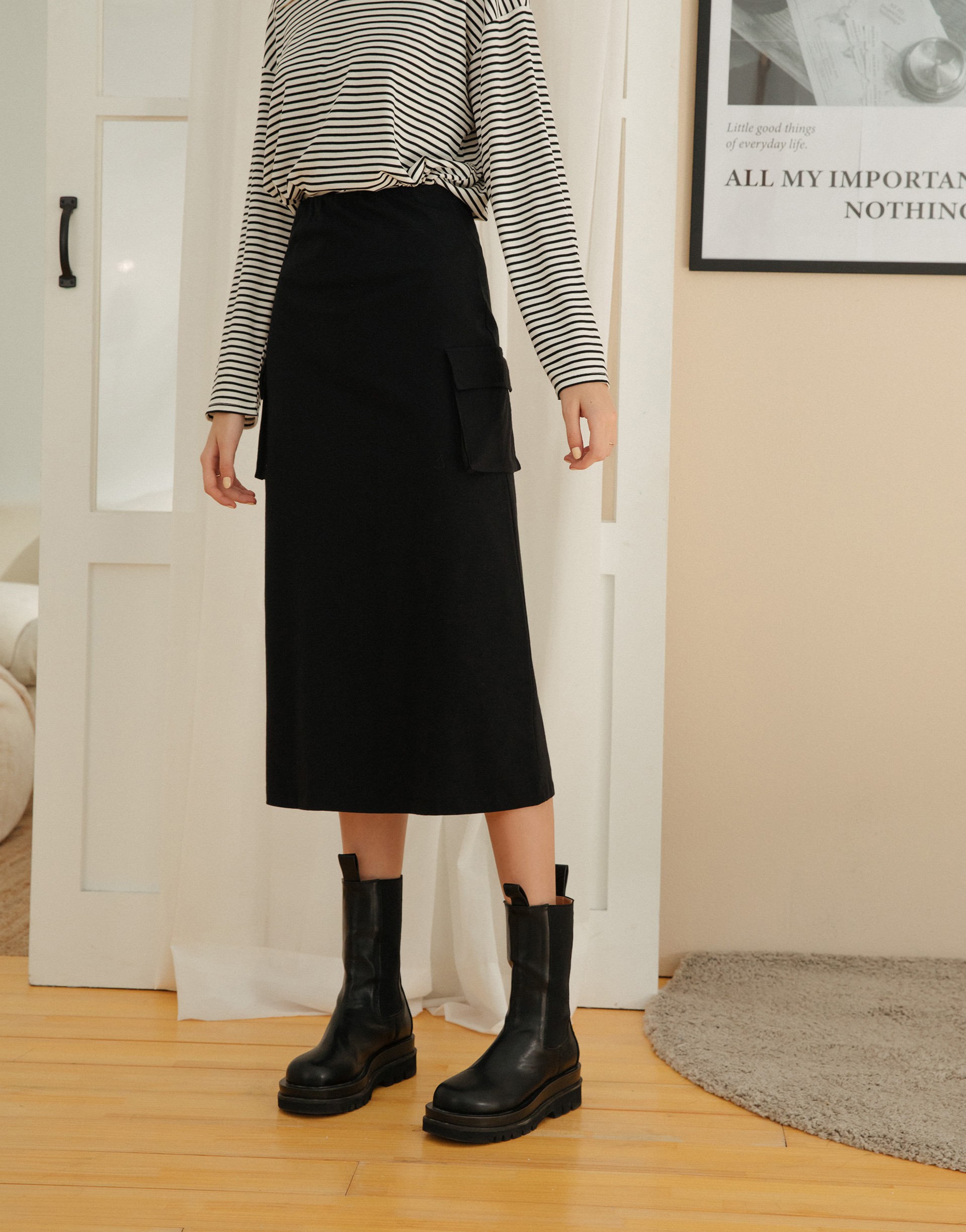 PAZZO+MIT 自在大口袋裝飾開岔中長裙