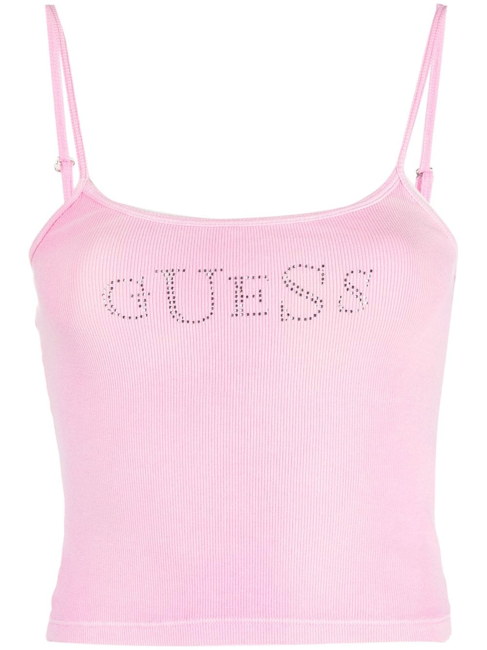 GUESS USA - rhinestone-logo ribbed cami top - women - Cotton/Elastane - XS - Pink