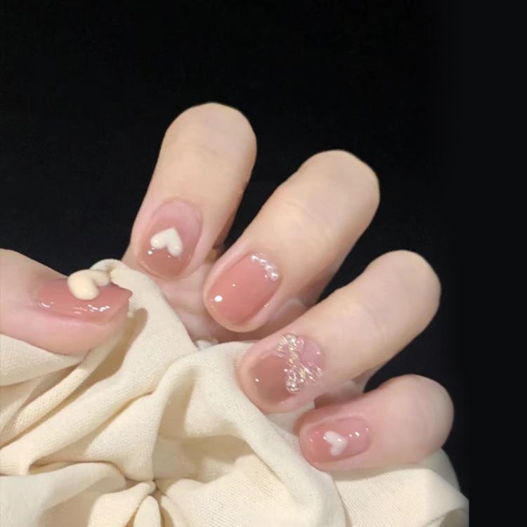 手工光療美甲片 小紅書網紅同款冰透漸變桃心可愛 成品學生穿戴甲 可然精品