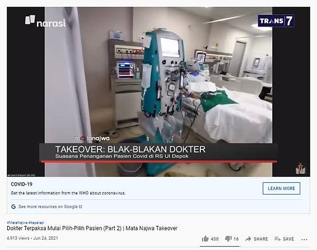 Suasana ICU di RS UI Depok (Youtube/matanajwa)