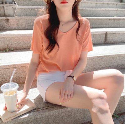 亞麻10%夏季涼爽寬鬆U領上衣 tee ( dejou ) 短袖 T恤 素色