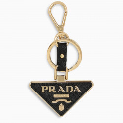 Keychain by Prada in metal with triangle logo plaque and buckle detail. Fall/Winter 2020-21 collecti