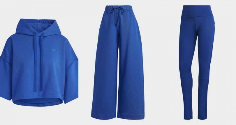 adidas Originals F Blue Version CROP HOODIE／4,290元、adidas Originals F Blue Version WIDE LEG PANT／4,290元、adidas Originals F Blue Version LEGGINGS／3,290元（圖／品牌提供）