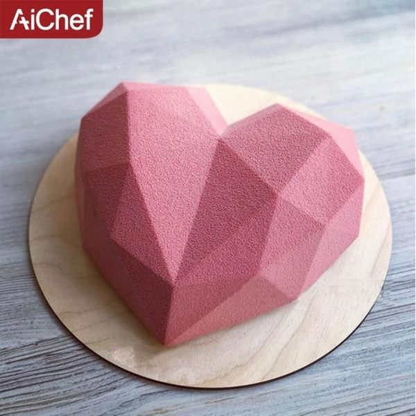 模具 AiChef 法式網紅7寸鉆石心形慕斯蛋糕愛心硅膠烘焙巧克力夾心模具