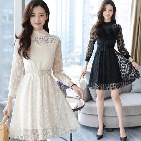 蕾絲連身裙 婚禮小禮服 長袖洋裝 OL 【W119】★MagicMan★現貨