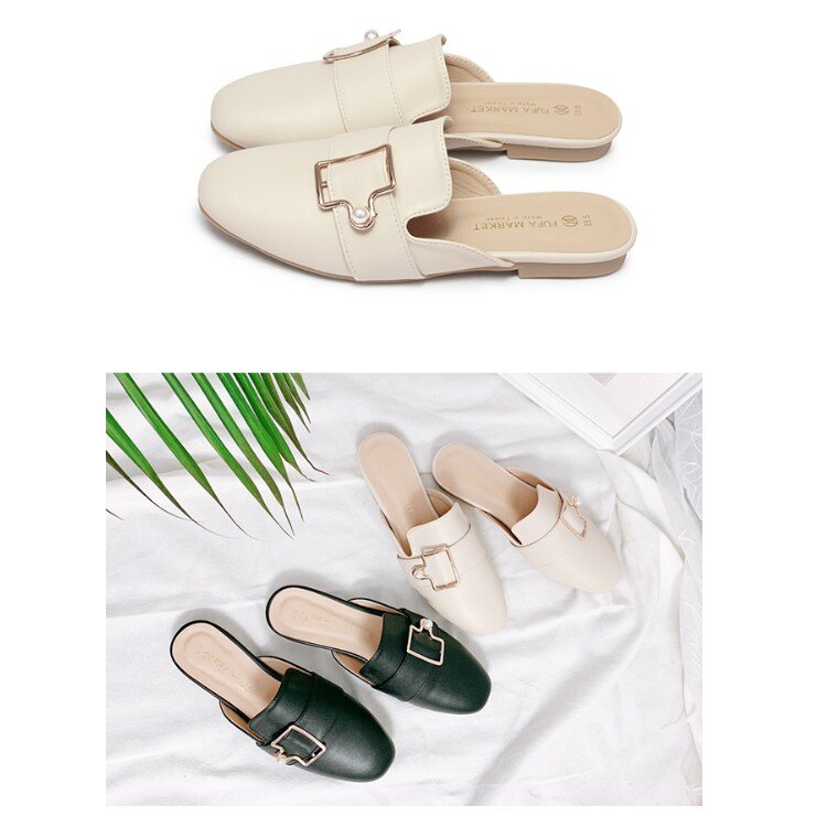 【My style】富發牌1PE65珍珠釦飾休閒穆勒鞋（黑.杏）23-25.5號-任兩雙免運