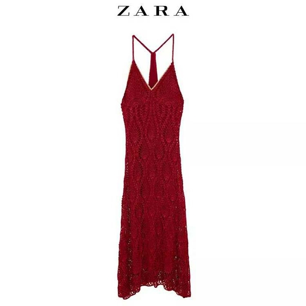 zara國內正品代購女限量款針織吊帶重工蕾絲長連身裙年會派對禮服