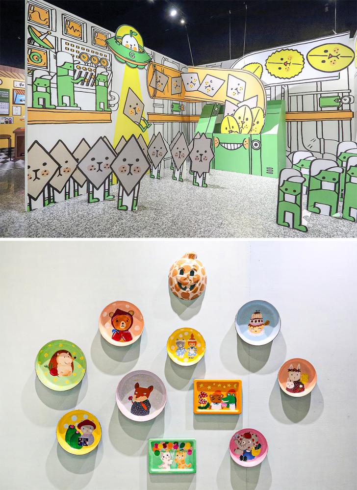 「穀倉藝文」現正展出「我的穀物樂園」藝術共創聯展，走進藝術家畫筆下的奇異穀倉，與充滿童話想像的藝術創作互動拍照。(攝影/Carter) 