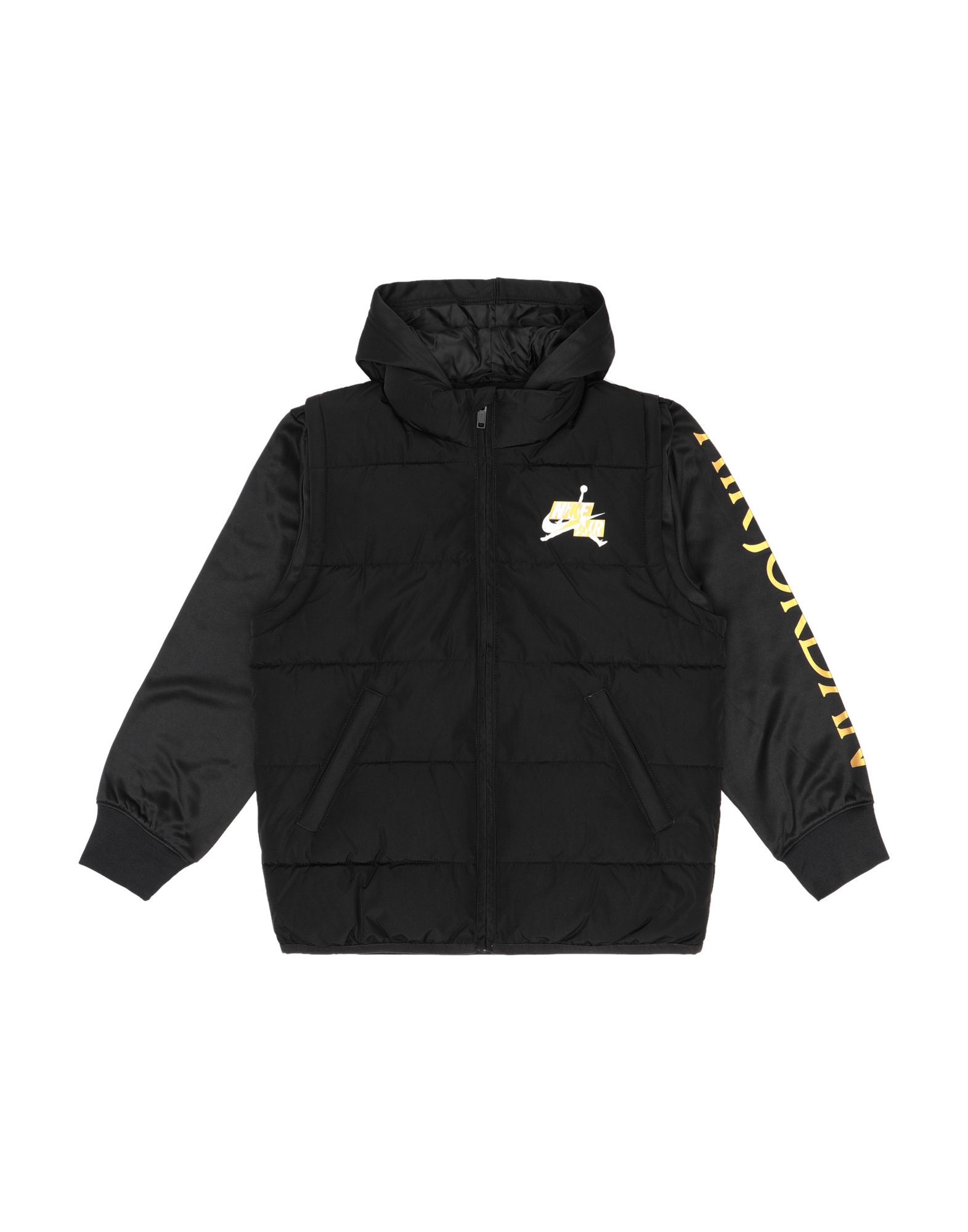 plain weave, logo, solid color, single-breasted, zipper closure, hooded collar, multipockets, long s