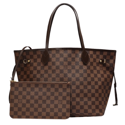 LOUIS VUITTON 經典棋盤格 Neverfull MM 子母包