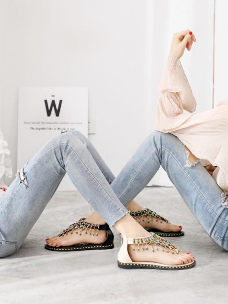 平底涼鞋 涼鞋女新款夏季百搭學生仙女風波西米亞水鑽甲趾羅馬平底鞋子 曼慕衣櫃