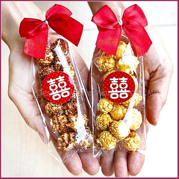 ＊爆花米是近期流行的二次進場送客禮，亦可當做送客時的小禮物喔n＊現在購買就送您獨家設計精美囍字貼紙！