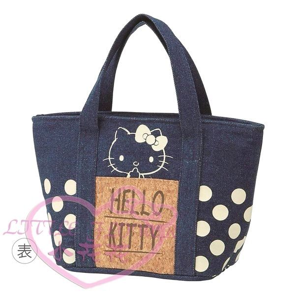 ♥小花花日本精品♥Hello kitty凱蒂貓小熊圖案藍色牛仔提袋保冷袋保溫袋外出袋便當袋日本 56881806