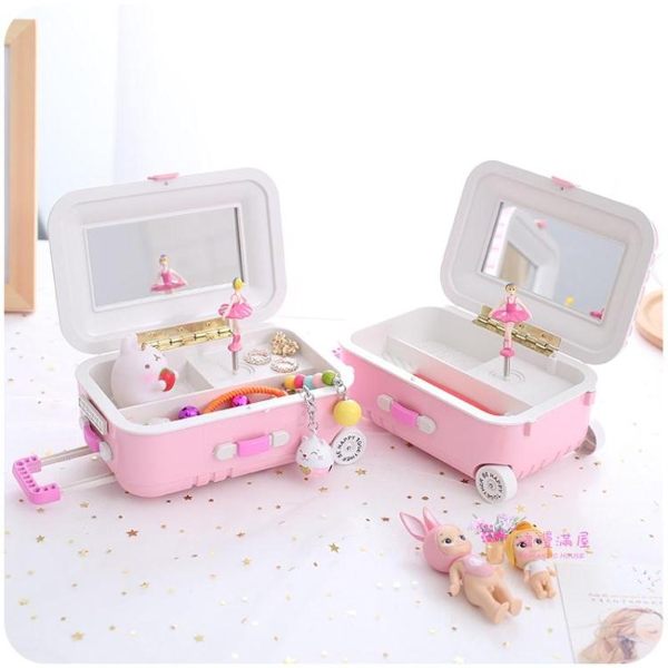 新款韓版拉桿行李旅行箱公主旋轉音樂盒化妝鏡首飾品收納盒八音盒