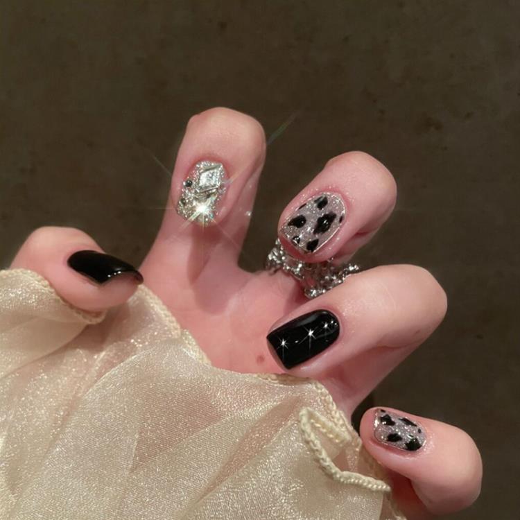 秋冬手工指甲貼片 絲絨玳瑁黑色豹紋美甲成品 暈染慕斯可穿戴甲片 樂購生活百貨