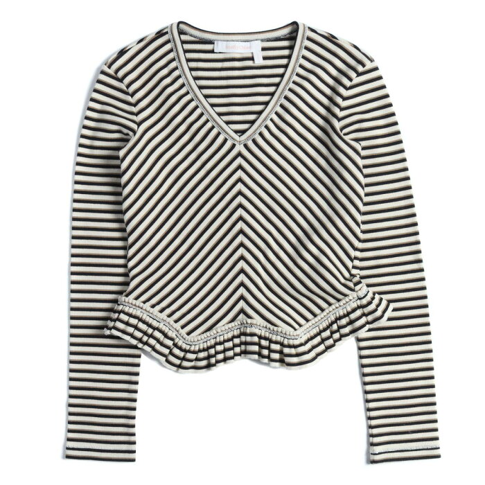 SEE BY CHLOE(shibaikuroe)边缘褶边V字领套衫编织物19春天夏天浅驼色×棕色×黑色XS