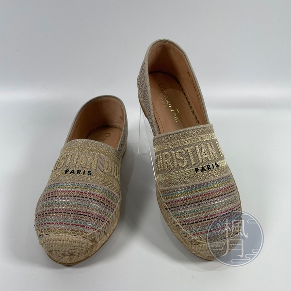 BRAND楓月 Christian Dior 迪奧 白草編LOGO鞋 #35.5 平底鞋 休閒鞋 草編鞋