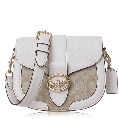COACH 經典 PVC / Georgie 斜背 馬鞍包(小款/卡其白)