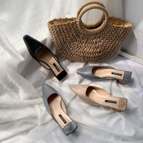 ins港風女鞋 超火小方頭穆勒拖鞋包頭粗跟方頭中跟懶人涼拖鞋半拖 KOKO時裝店