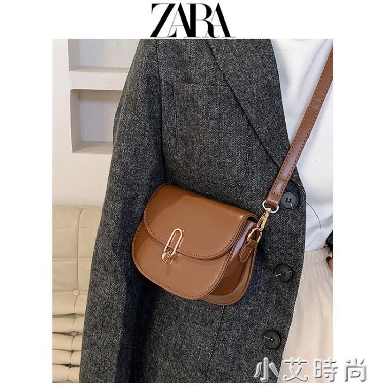 免運 zara包包女包秋季2021新款棕色馬鞍包法國小眾高級質感單肩斜挎包 交換禮物全館免運