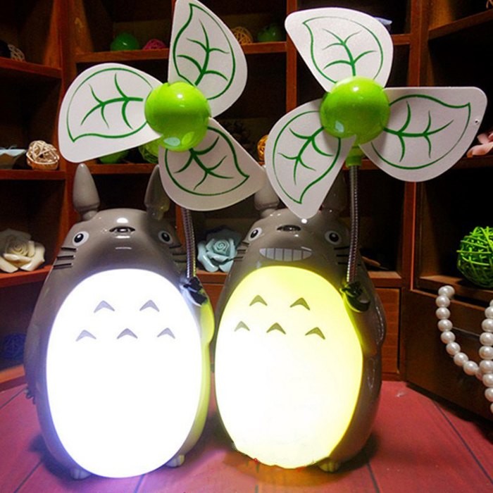 宮崎駿周邊龍貓卡通USB充電夜燈風扇桌面小夜燈生日禮物