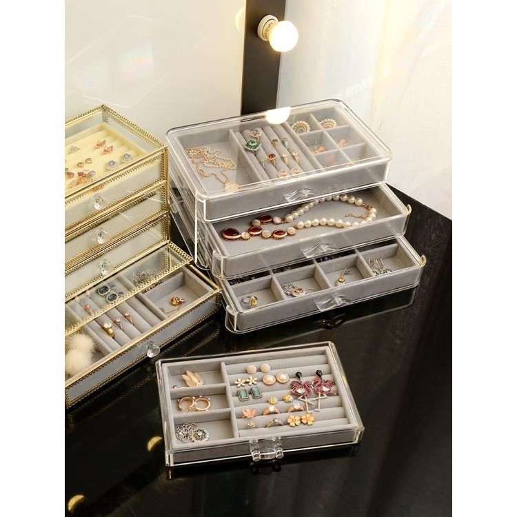 透明壓克力首飾盒手飾品收納公主項錬耳釘耳環夾墜戒指整理架子