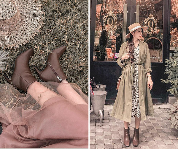 D+AF復古方頭美型高跟短靴 洋裝穿搭 草帽