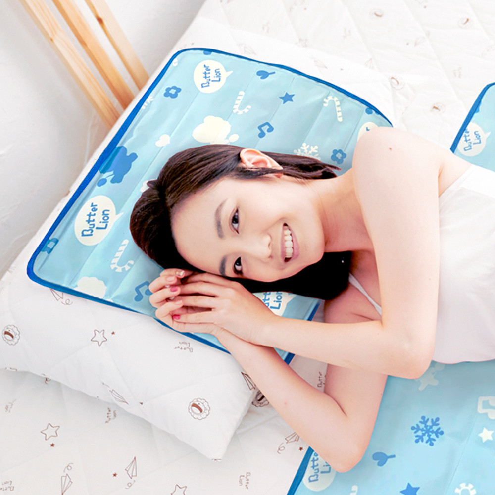 【奶油獅】雪花樂園-長效型降6度涼感冰砂冰涼墊/辦公坐墊/枕墊-40x45cm-藍色