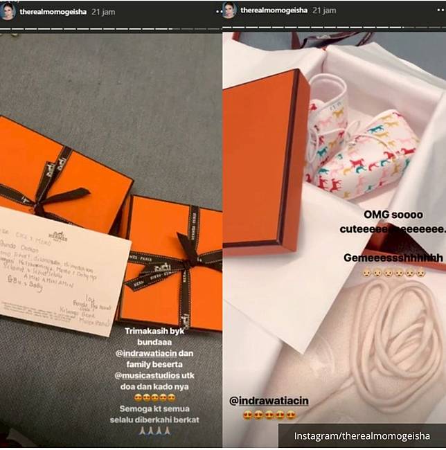 Hadiah sepatu bayi dan sarung tangan merek Hermes