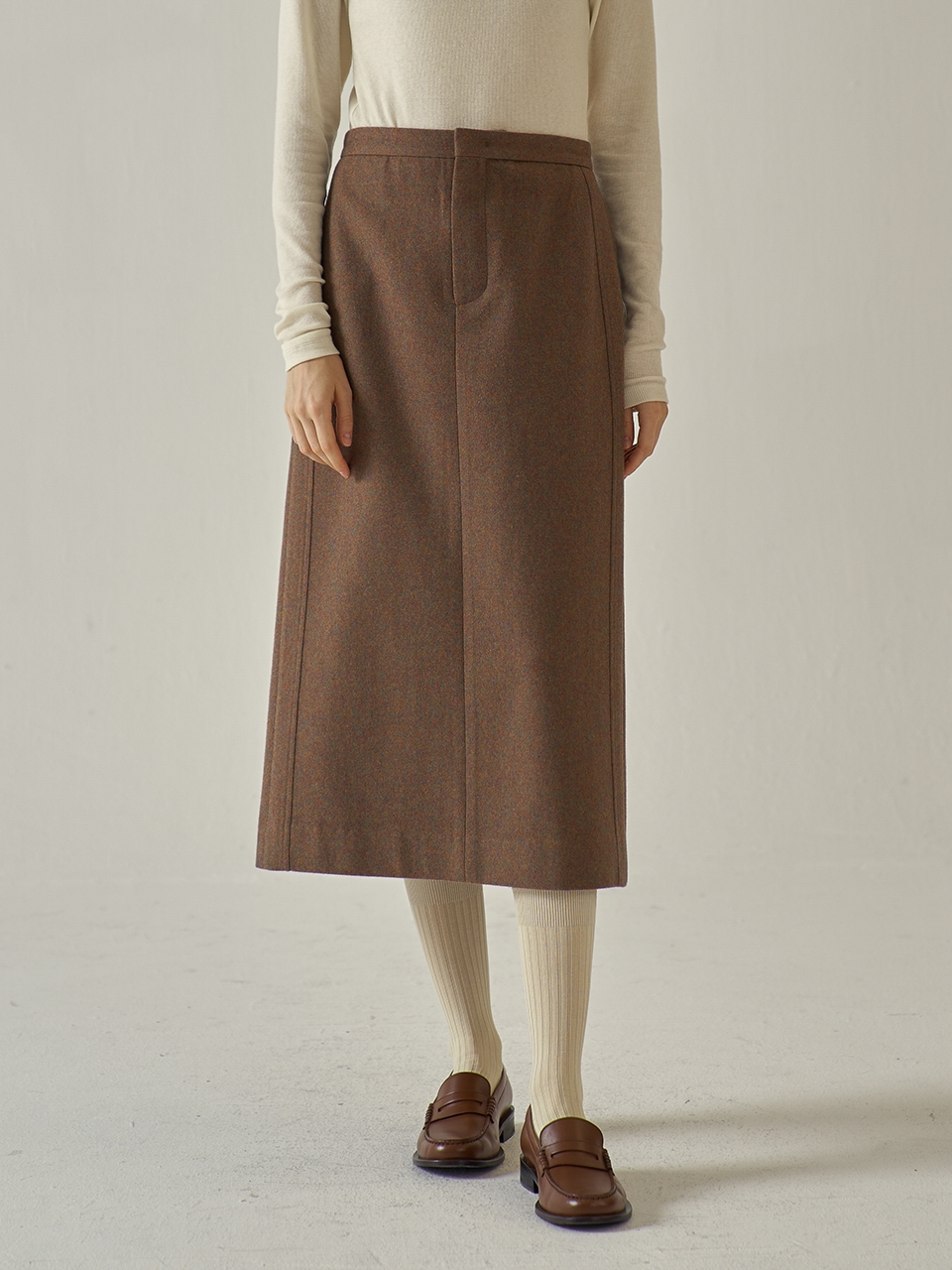 FACADE PATTERN Melange Wool Line Skirt - Autumn Brown