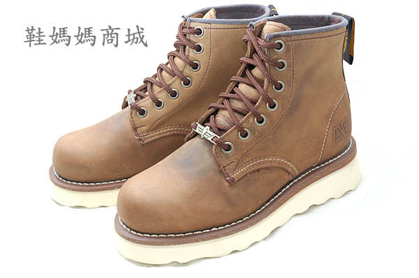 【鞋媽媽】[女]AE真皮馬丁鞋*棕色白大底短靴*ae007