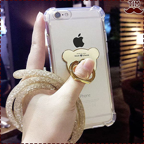 ● 氣墊空壓殼+支架+水鑽掛繩n● 全包覆手機殼 , 甜美金屬小熊