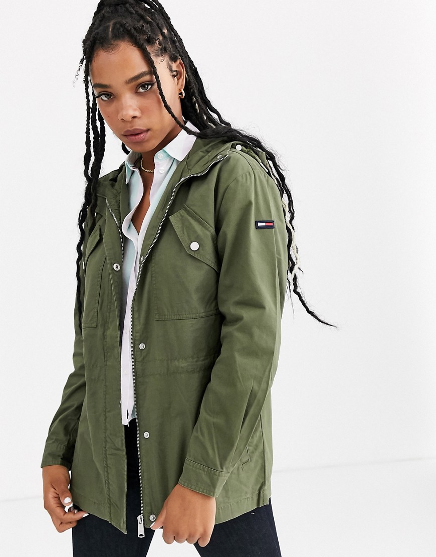 Parka by Tommy Jeans Capsule Part of our responsible edit Fixed hood Stand collar Press-stud closure