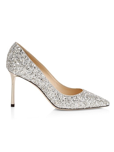 Enchanting pumps with a striking sheen are statement pieces.; Glitter upper; Point toe; Slip-on styl