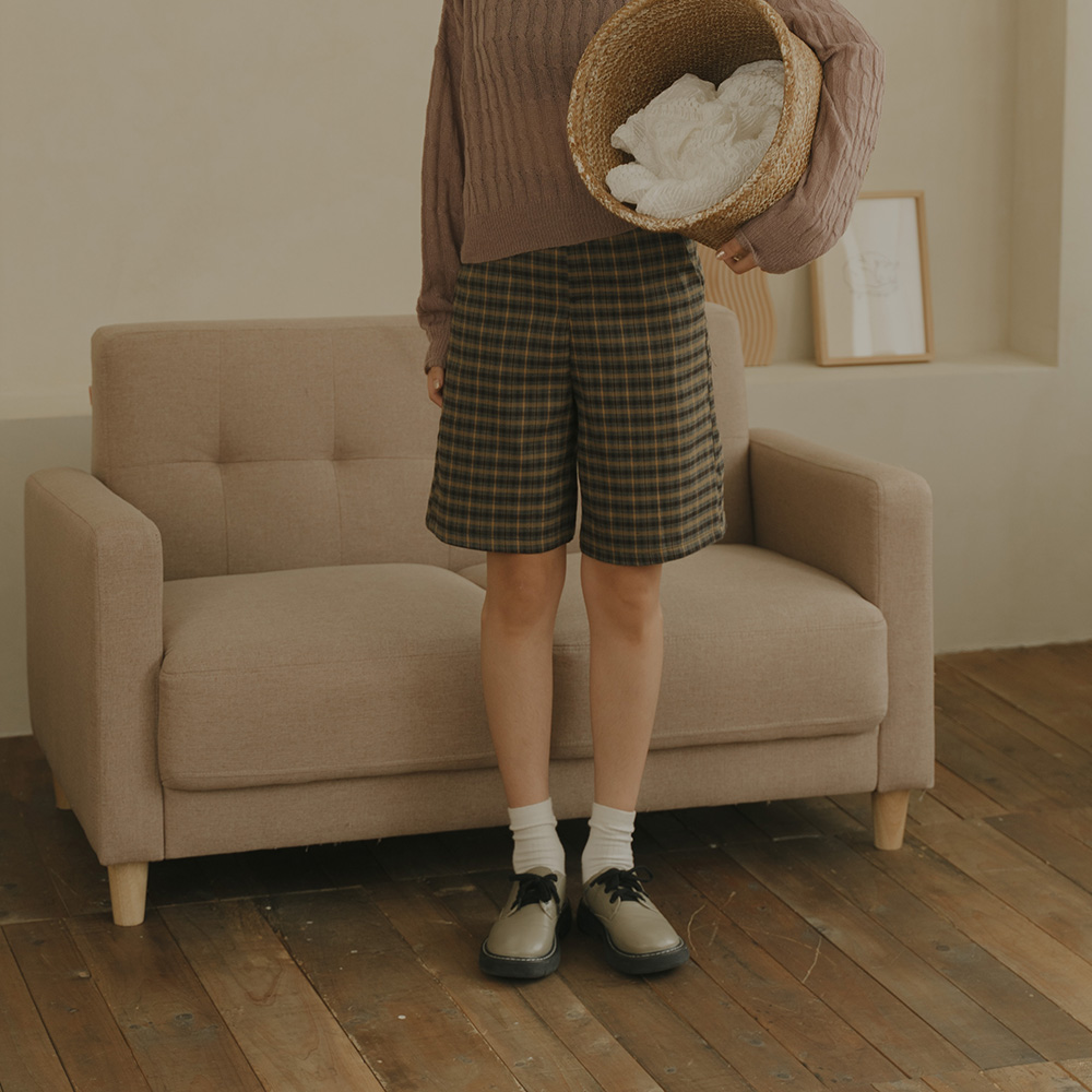 復古格紋配色高腰五分褲 S/M